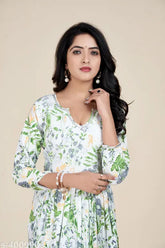 Pure cotton summer kurti, long length with gota lace and printed combo, three-quarter sleeves, XS (34in bust size)